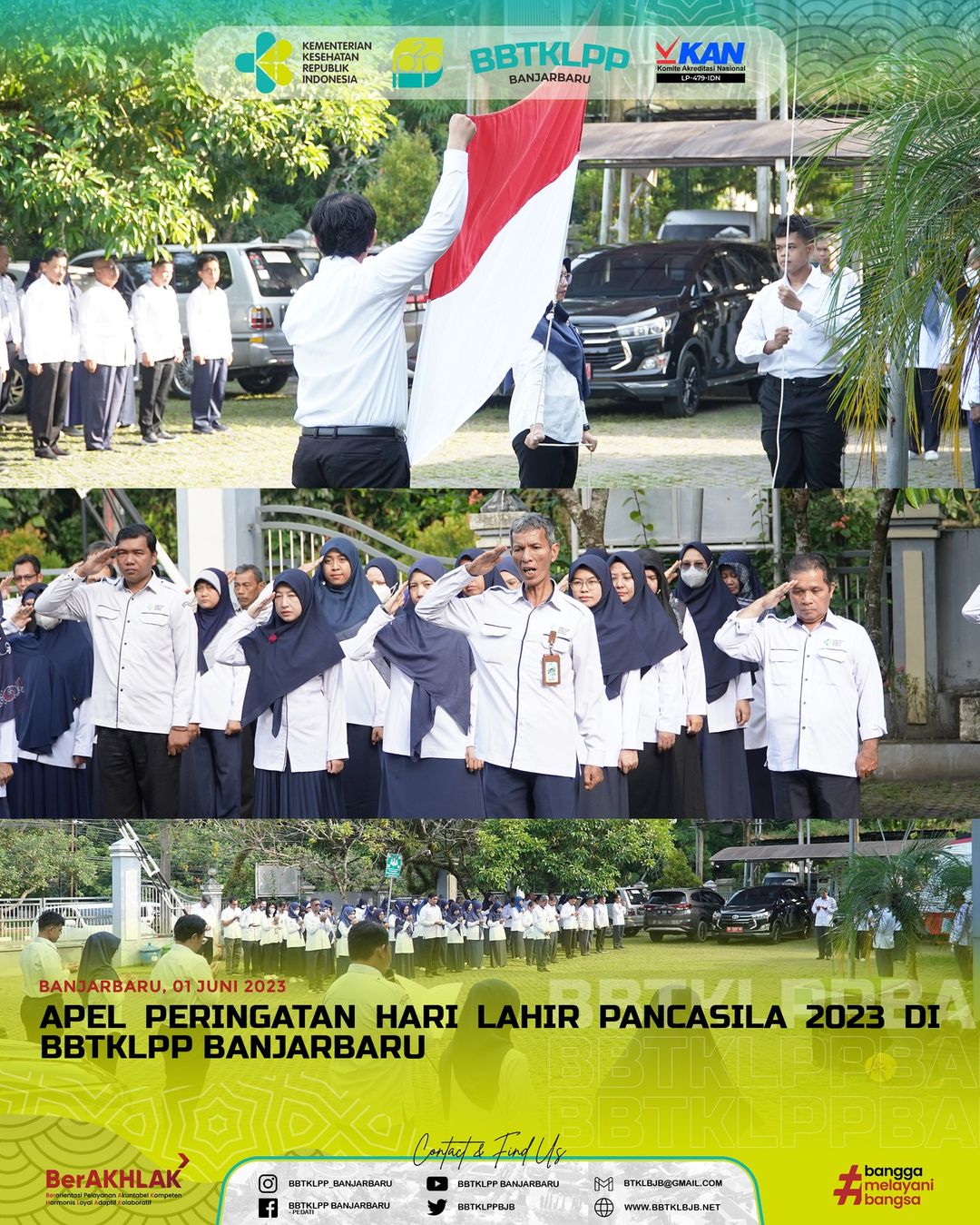 Pelaksanaan Apel Peringatan Hari Lahir Pancasila 2023 di BBTKLPP Banjarbaru