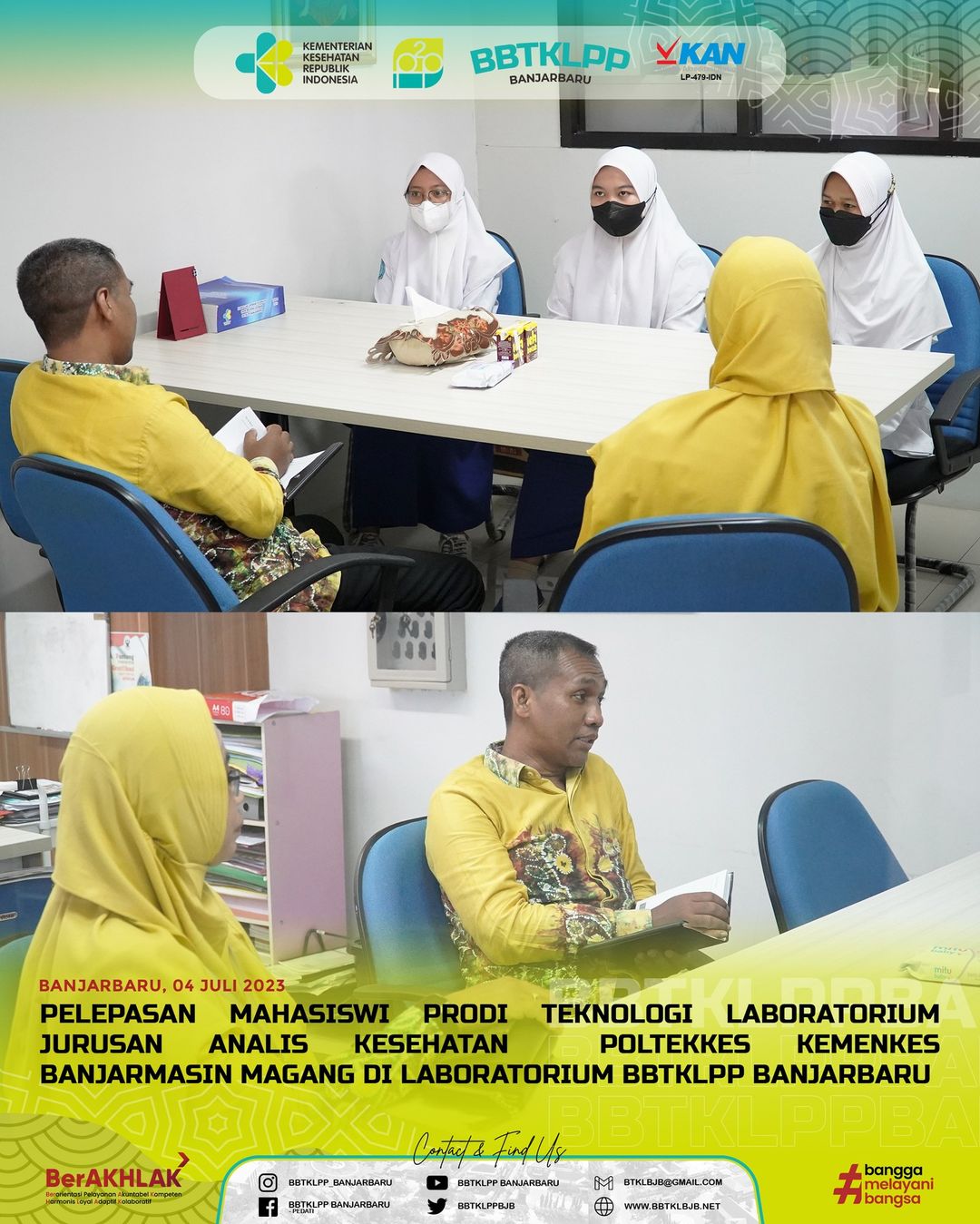 Pelepasan Mahasiswi Prodi Teknologi Laboratorium Jurusan Analis Kesehatan Poltekkes Kemenkes Banjarmasin Magang di Laboratorium BBTKLPP BANJARBARU.